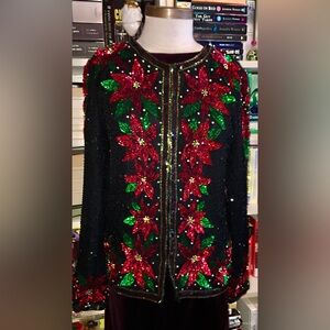 Vintage Laurence Kazar Sequin Beaded Poinsetta Jacket